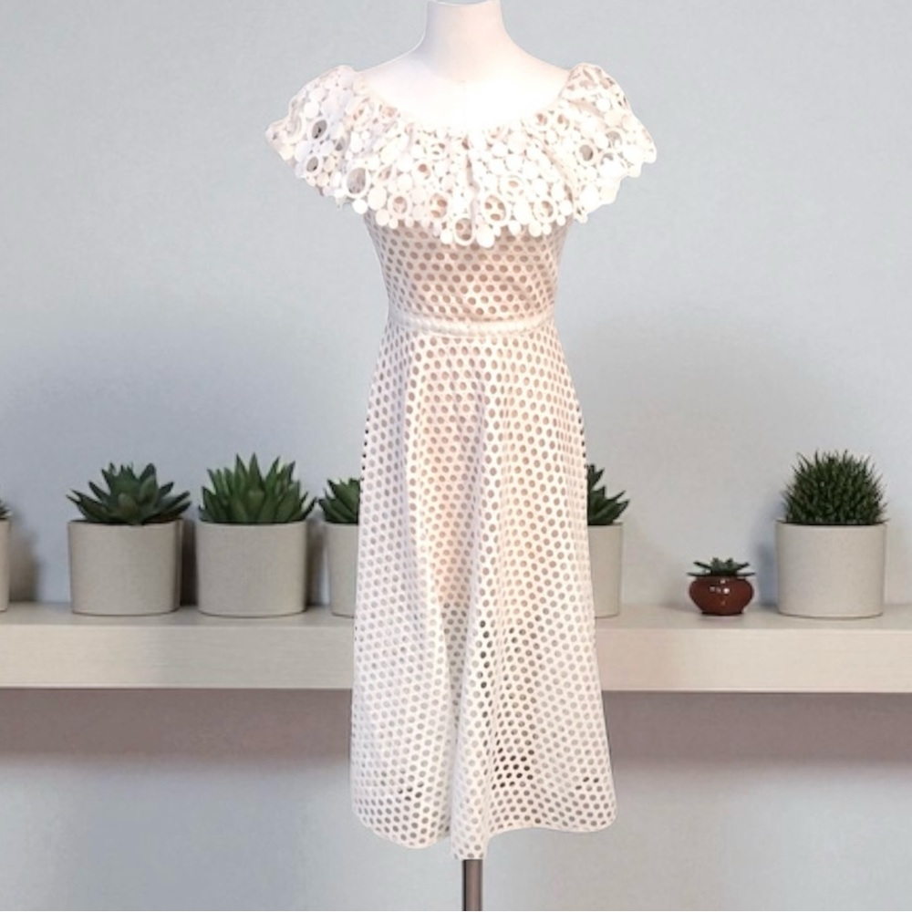Jovani Off The Shoulder Crochet Midi Dress NWTS